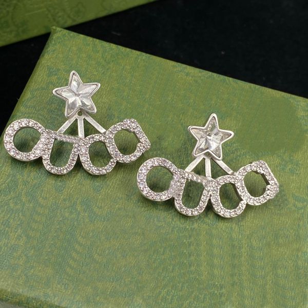 

full diamond letter white crystal star stud earring fan shape hoop designer for women ear studs ladies earrings couple wedding birthday gift, Golden;silver