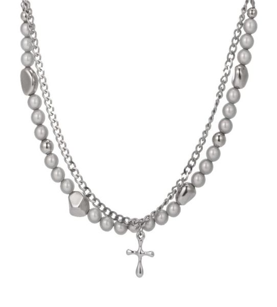 

hip hop frosty necklace beaded reflective beads double layered chain2180099, Silver