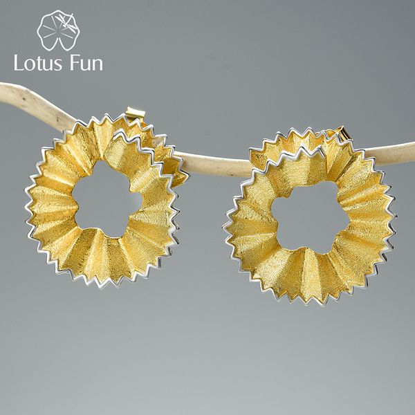 

stud lotus fun creative pencil shavings design earrings real 925 sterling silver 18k gold for women gift fine jewelry 230729, Golden;silver