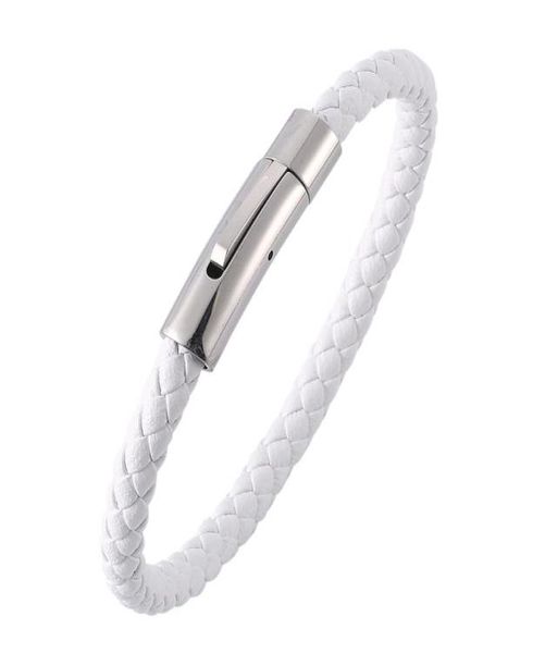 

6mm thick mens womens braided pu leather intital rope wire bracelet magnetic clasp white ropesilver buckle6606837, Black