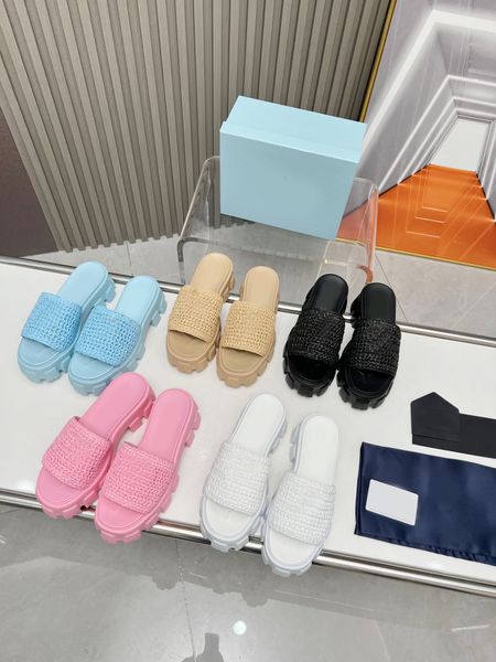 

2023 crochet flatform slides classic designer summer new triangle women sandals handwoven sandals thick sole beach slippers elevated slipper, Black