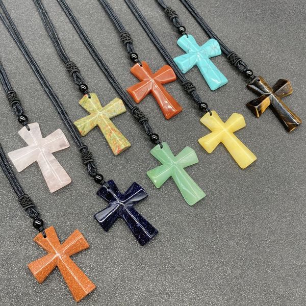 

fashion natural agate turquoise quartz cross gemstone stone necklace, Silver