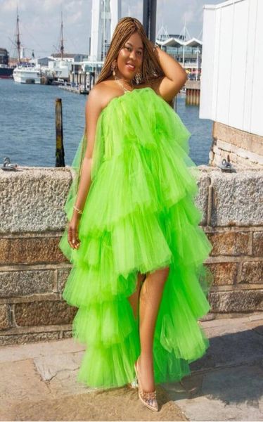

green strapless prom dress tiered high low party dress for po shoots black girls formal birthday gowns custom made3025039
