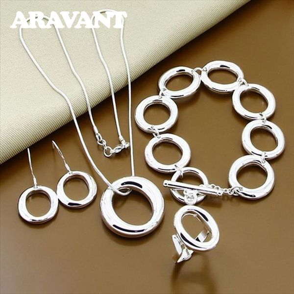 

wedding jewelry sets 925 silver round o shape necklace bracelets open rings earrings set for women fashion 230729, Slivery;golden