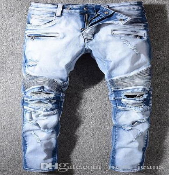 

new knee hole retro old washed straight foot slim stretch jeans apparel mens pants fashion trousers8941853, Blue