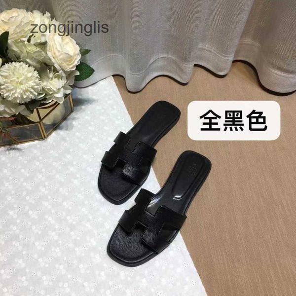 

bear designer leather shoes h oran higversion slippers h-tow sandal women's slipper versatile color matching wearing flat bottomed beac