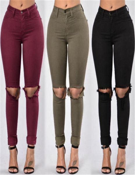

red army green black women pencil stretch jeans pants woman ripped denim skinny jeans pants high waist jeans trousers for women5980492, Blue