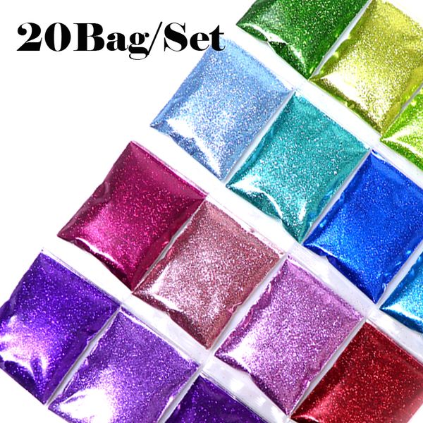 

nail glitter 20bag200g nail pigment dust gradient nail glitter powder chunky shiny fine pigments for manicure nail supplies for professional, Silver;gold