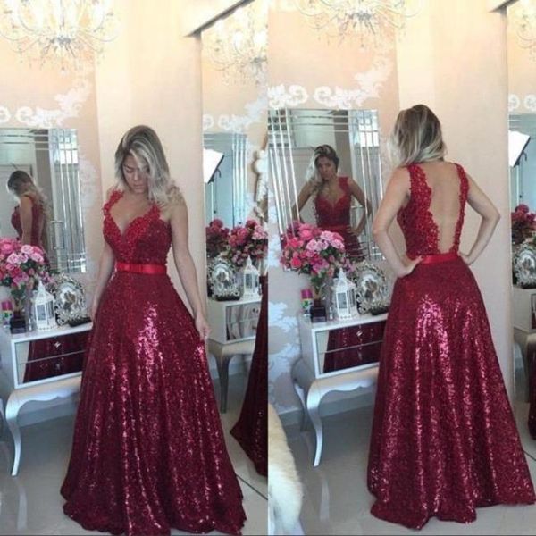 

formal evening prom party dresses burgundy sequined open back sleeveless special occasion a line evening gowns arabic plus size1658825, Black