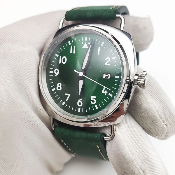 

other watches 10 colors retro 45mm green dial luminous japan nh35 movement automatic watch mechanical men s leather strap 230729, Slivery;black