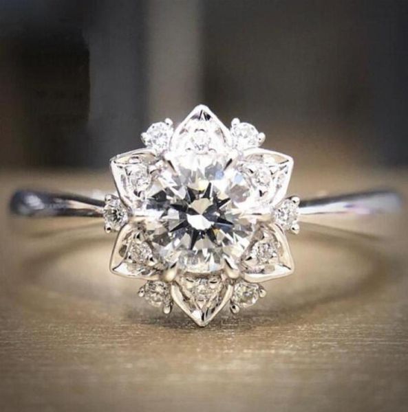 

flower imitation ring original fashion jewelry 925 sterling silver wedding rings for women with cz diamond engagement ring wholesa6929552, Golden;silver