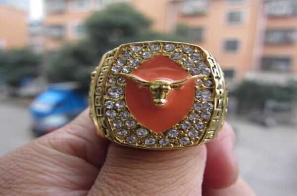 

texas 2005 longhorn s rose bowl ring with wooden display box souvenir men fan gift wholesale drop shipping2673305, Golden;silver