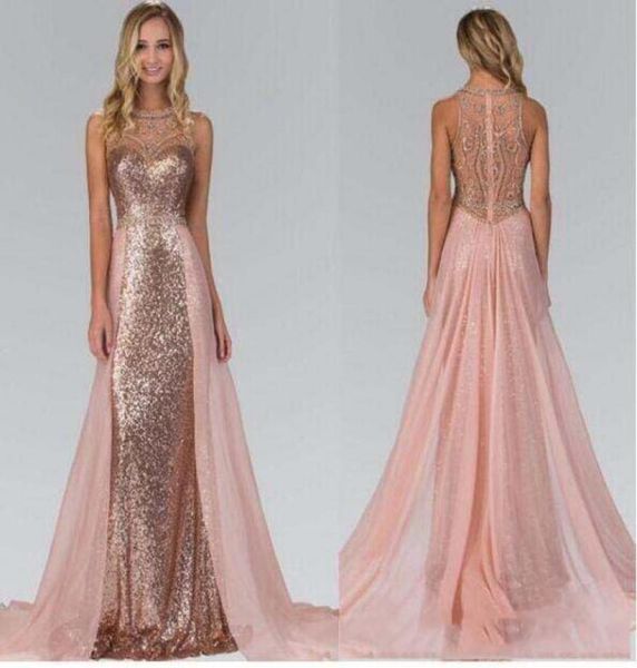 

sparkling rose gold mermaid bridesmaid dresses with chiffon overskirt luxury back crystal beaded wedding party dress2749330, White;pink