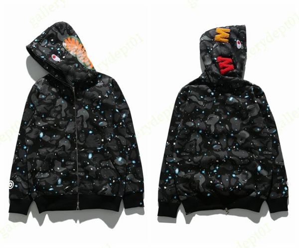 

men zip hoodie hoodies designer clothes mens sweater sweatshirt jumper luminous camo pockets embroidery decoration streetwear tech fleeces h, Black
