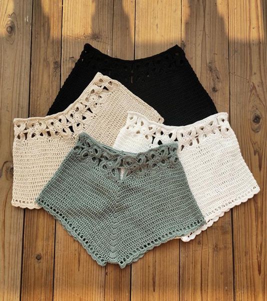 

women039s swimwear women summer crochet swim shorts knit hollow out bottoms bikini cover up beach fishnet pants swimsuit short9030424, White;black