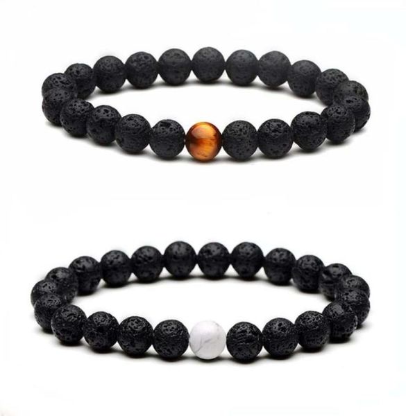 

8mm natural black lava stone beads tiger eye turquoise bracelet diy essential oil diffuser bracelet for women men jewelry8119129