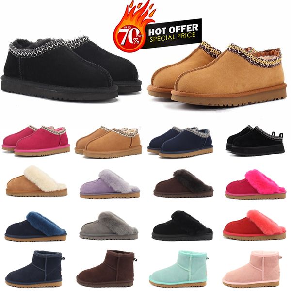 

tasman slippers chestnut fur slides sheepskin shearling tazz mules women men ultra mini platform boot slip-on shoes suede upper comfort fall, Black