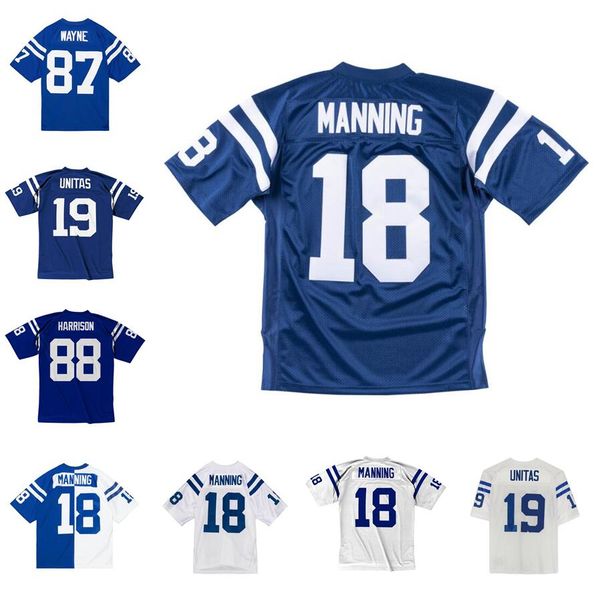 

stitched football jersey 18 peyton manning 19 johnny unitas 88 marvin harrison 87 reggie wayne 1967-2006 blue mitchell & ness retro rugby je, Black;red