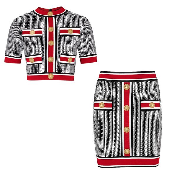 

button-embellished jacquard-knit mini skirt set luxury designer, White