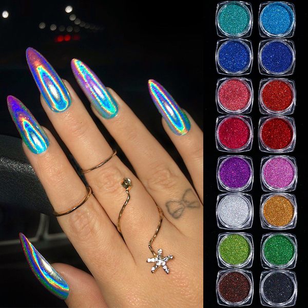 

nail glitter 16pcs holographic nail glitter powder set sparkle sequin silver pink blue glitter reflective pigment manicure materials ntl0116, Silver;gold