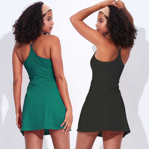 

lulu dress women's stretchy tennis skirt golf dresses yoga clothing fitness sports fake two-piece badminton running dancing volleyball
