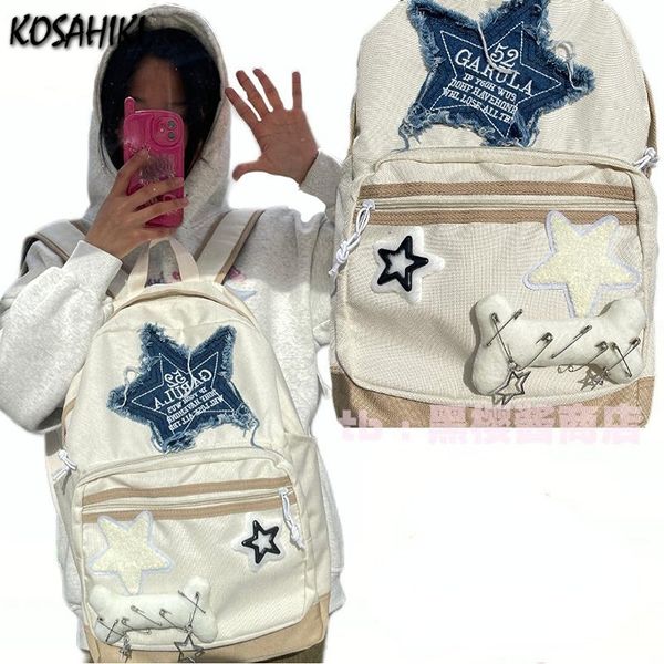 

school bags vintage fashion denim letter star backpacks sweet casual korean schoolbag y2k aesthetic contrast color all match backpack women