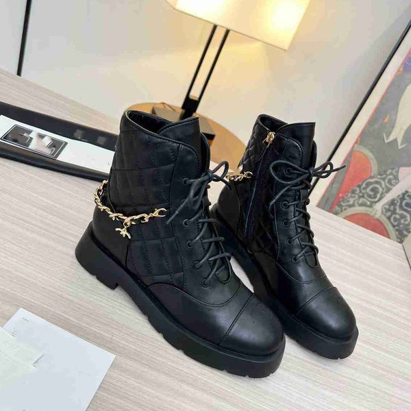 

designer boot womens ankle booties winter channel heel boot martin leather platform letter ccity blonde woman shoes bhfddf, Black