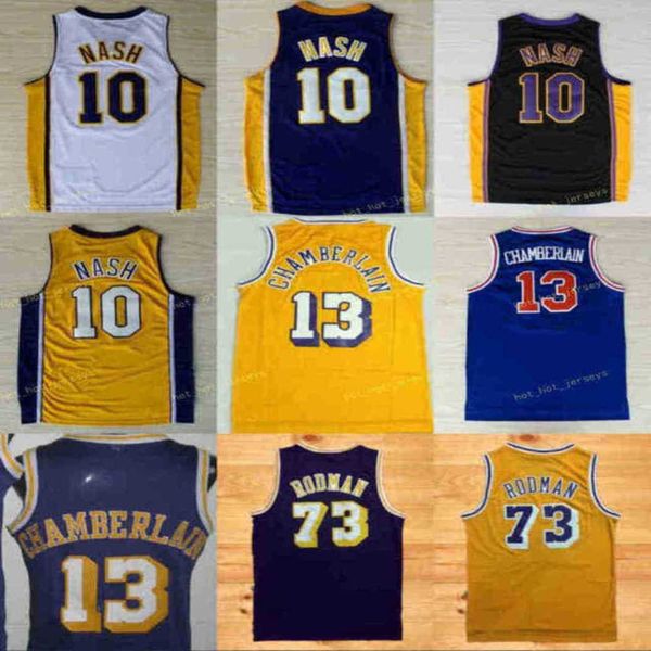 

vintage steve 10 nash basketball jerseys wilt 13 chamberlain dennis 73 rodman yellow purple stitched, Black;red