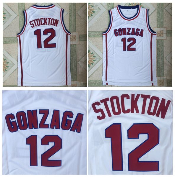 

12 john stockton gonzaga college basketball jersey white size s-xxl, Black;red