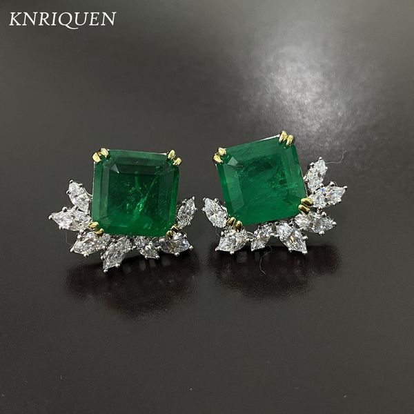 

stud trend women s 925 silver stamp earrings 10 10mm natural stone emerald lab diamond wedding party earring fine jewelry 230729, Golden;silver