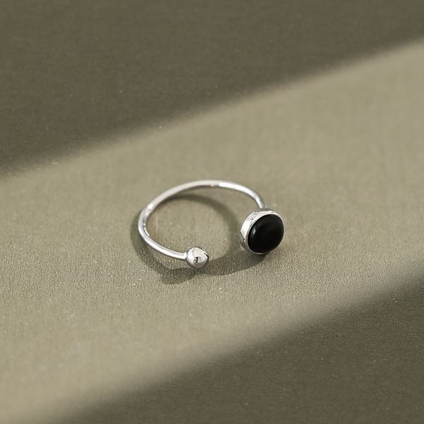 

real 925 sterling silver open ring for women with round black agate/moonstone do the old style finger rings jewelry wholesale ymr229