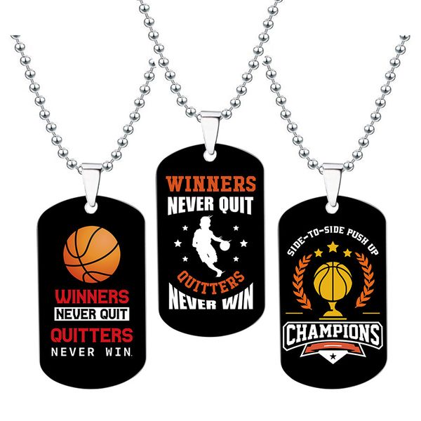 

bead chain stainless steel printing sport basketball tag necklace, Silver
