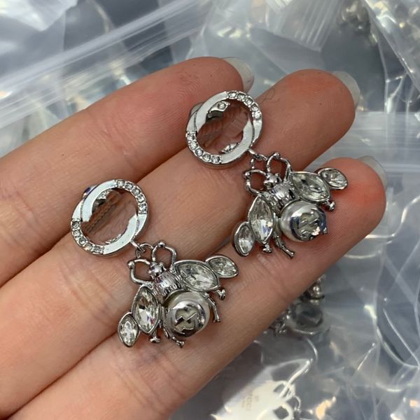 

luxury insect bee stud earrings micro inlays crystal women hoop ear studs earring alphabet earrings jewelry set valentine's day gift en, Golden