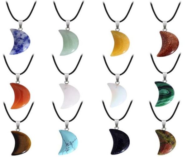 

necklaces designer jewelry moon pendant natural stone turquoise green aventurine quartz silver link chain gift men women chokers n7925303