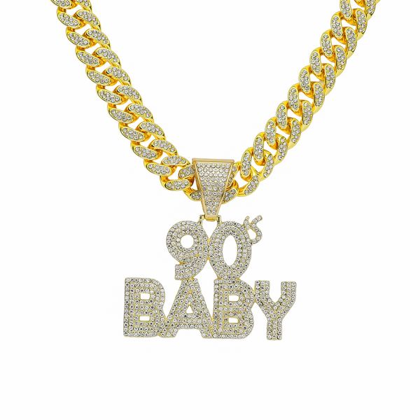 

hip hop men rapper diamond pendant gold necklace shiny 90s baby pendant micro-inset zircon jewelry night club accessory sweater collarbone c, Silver