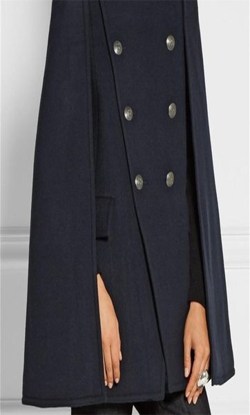 

uk fall winter runway designer women oversized wool poncho navy cape coat female cloak manteau femme abrigos mujer 2012102078867, Black