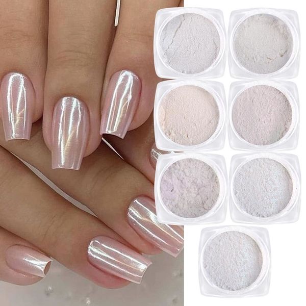 

nail glitter 7pcsset shimmer white pearl glitter nail art rubbing dust iridescent pigment chrome powder glossy fairy manicure decor lyb0107, Silver;gold