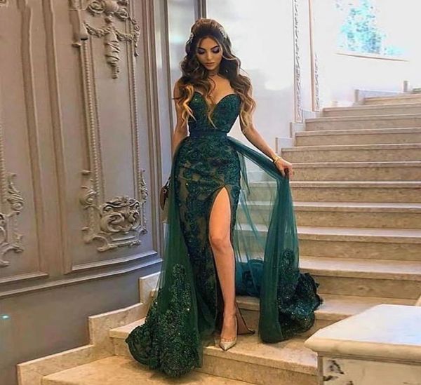 

hunter green overskirts prom dresses slit sleeveless long evening dress appliqued sweetheart formal party gown 20219271233, Black