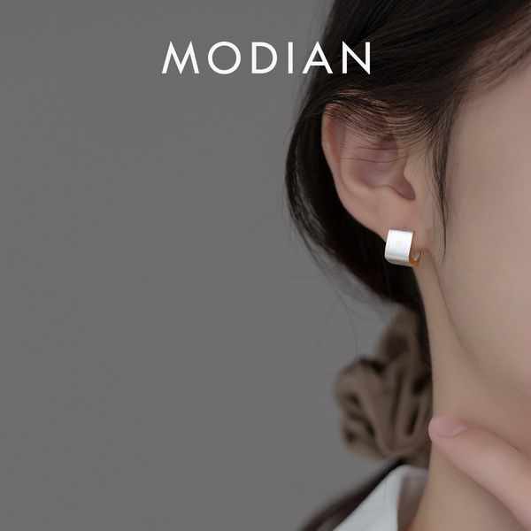 

hoop huggie modian real 925 sterling silver square ear buckle for women hand made brushed finish gold color sense of design jewelry 230729, Golden;silver