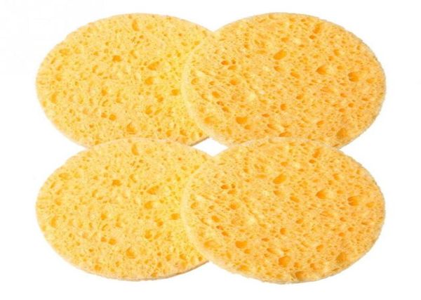

whole 4 pcs natural wood fiber face wash cleansing sponge beauty makeup tools accessories round yellow 7cm dia 3029978