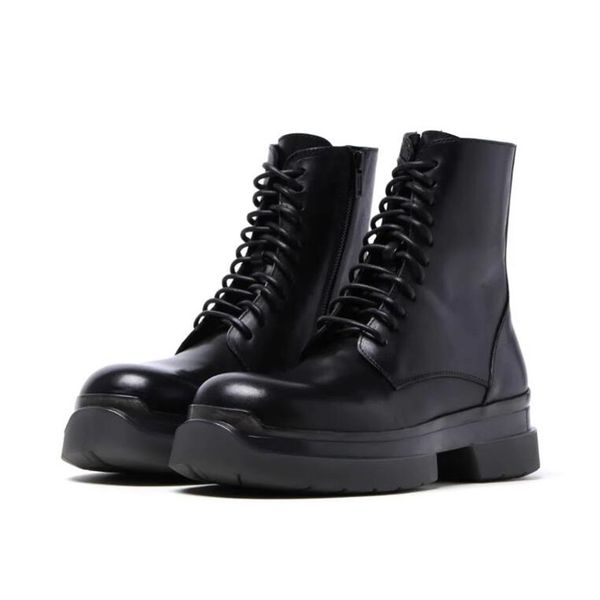 

genuine leather mens black boots lace up man platform boot fashion mans high boot