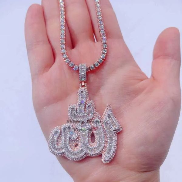 

14k rose gold plated sterling silver hip hop men vvs moissanite diamond iced out allah pendant