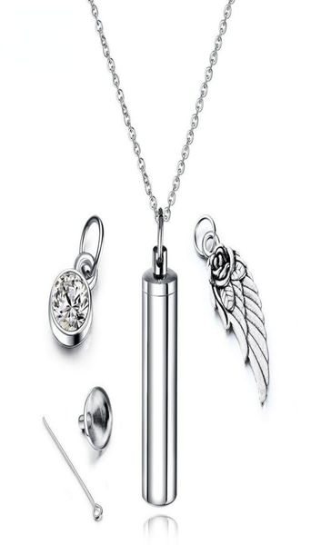 

stainless steel urn ashes cylinder vial pendant necklace charm memorial jewelry cremation perfume holder keepsake jewellery4791089, Silver