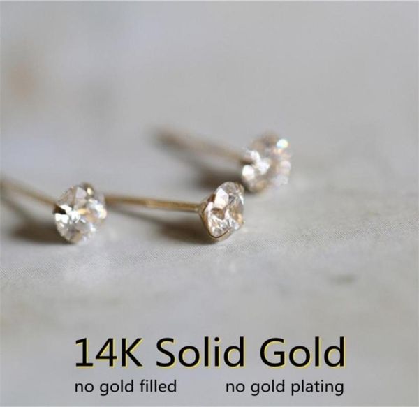 

goldtutu 14k solid gold crystal earring mini dainty minimal simple style gift small stud earrings for women jewelry 2202169682878, Golden;silver