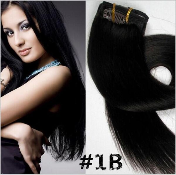 

whole 160gset clip in hair extensions indian remy human hair6798318, Black