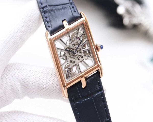 

luxury men skeleton watches carter tank watch 47.15 x 26.2mm 3yu4 tw factory shuperb high-end quality mechanical uhr montre de luxe, Slivery;brown