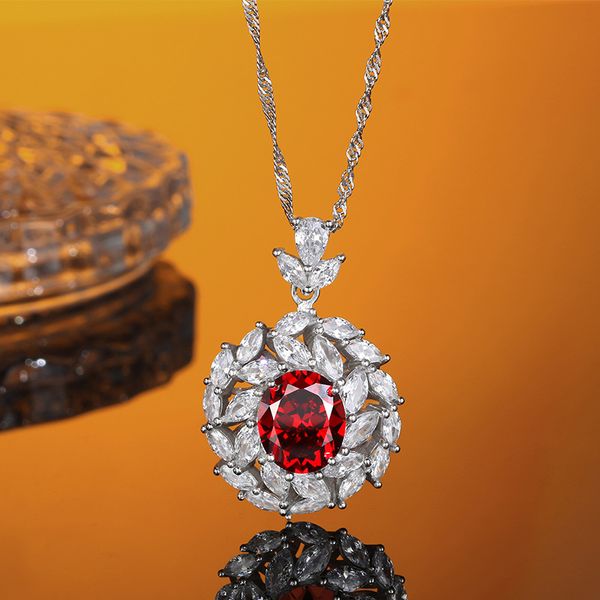 

unique design s925 sterling silver necklace synthetic ruby pendant sweet necklace wedding party high-grade elegant jewelry gift