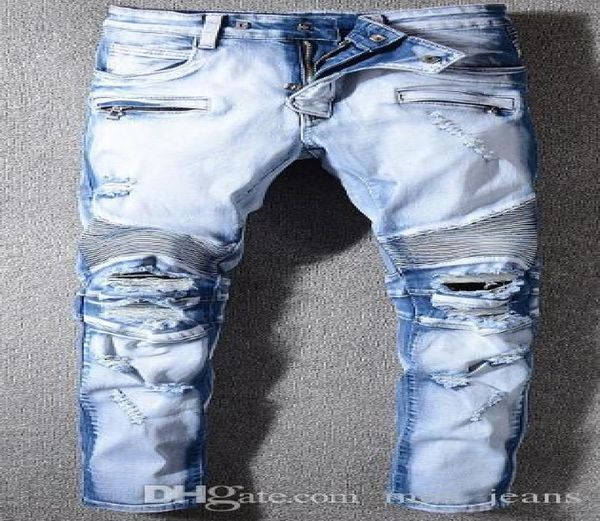 

new knee hole retro old washed straight foot slim stretch jeans apparel mens pants fashion trousers1509453, Blue