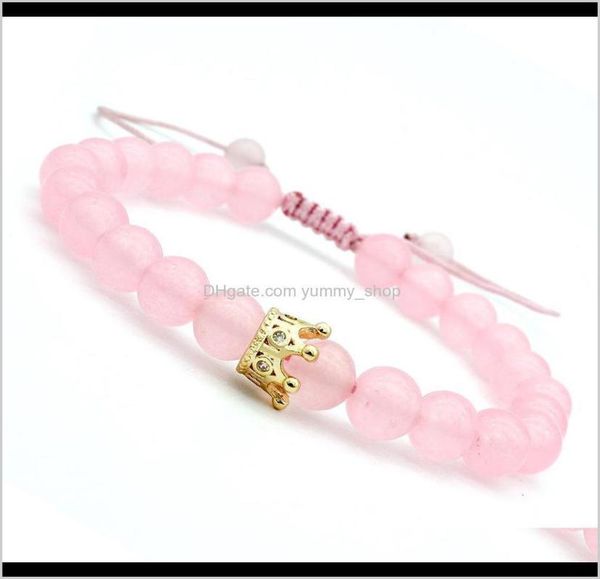 

beaded strands factory direct 8mm pink natural stone cute girl zircon crown bracelet european and american fashion jewelry rr8672664, Black