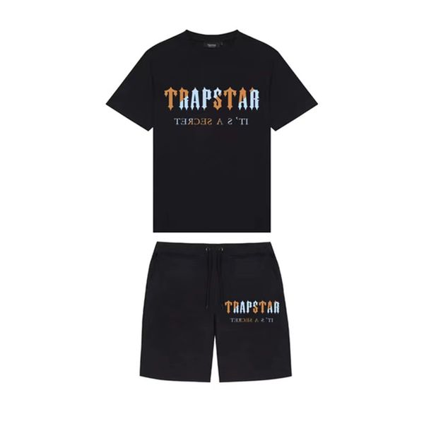 

trapstar mens fashion t shirt chest white blue towel embroidered men shirts and shorts casual street shirts british fashion brand set, White;black
